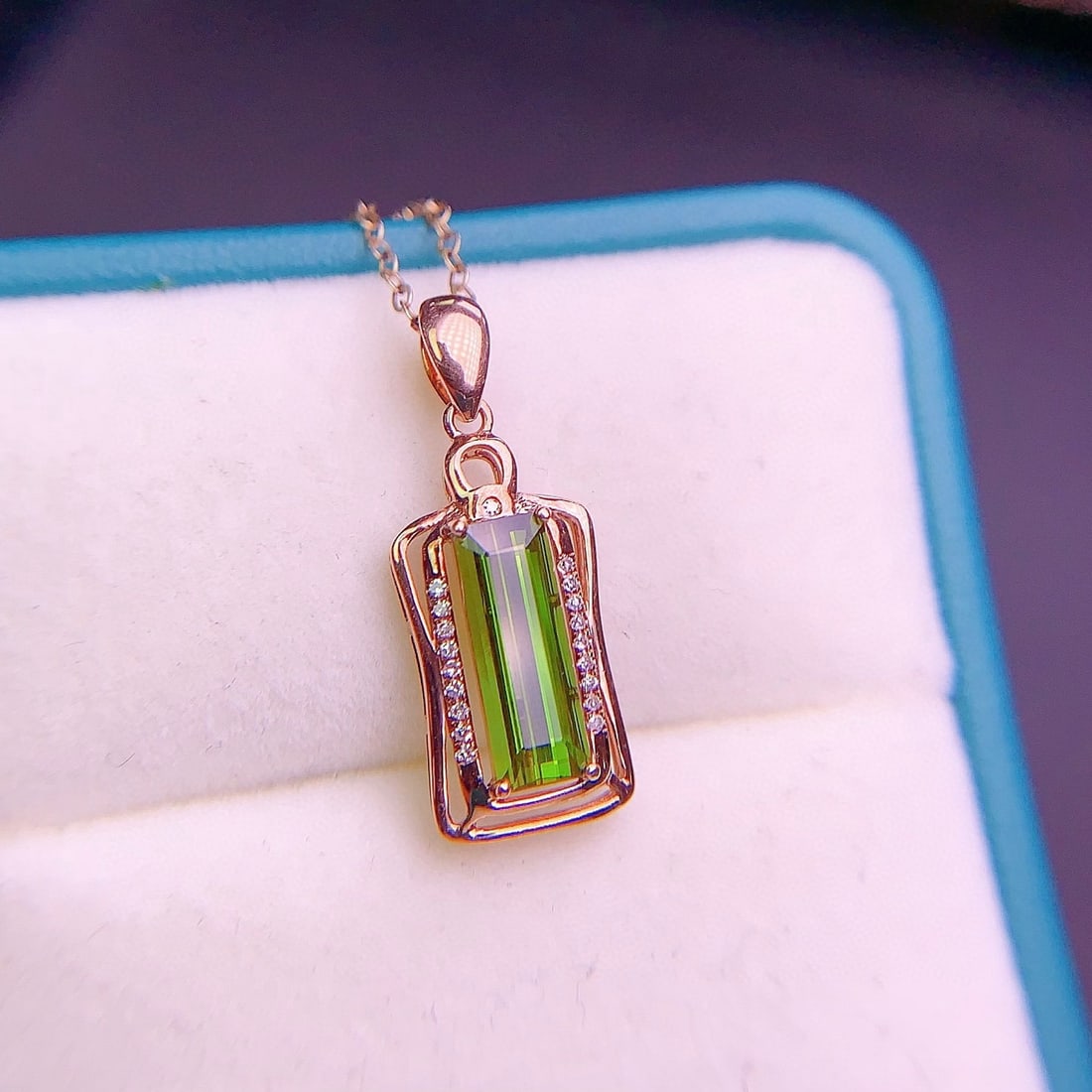 14k Gold 1.5 Ct Natural Tourmaline & Diamond Pendant( Without Chain ) - 2