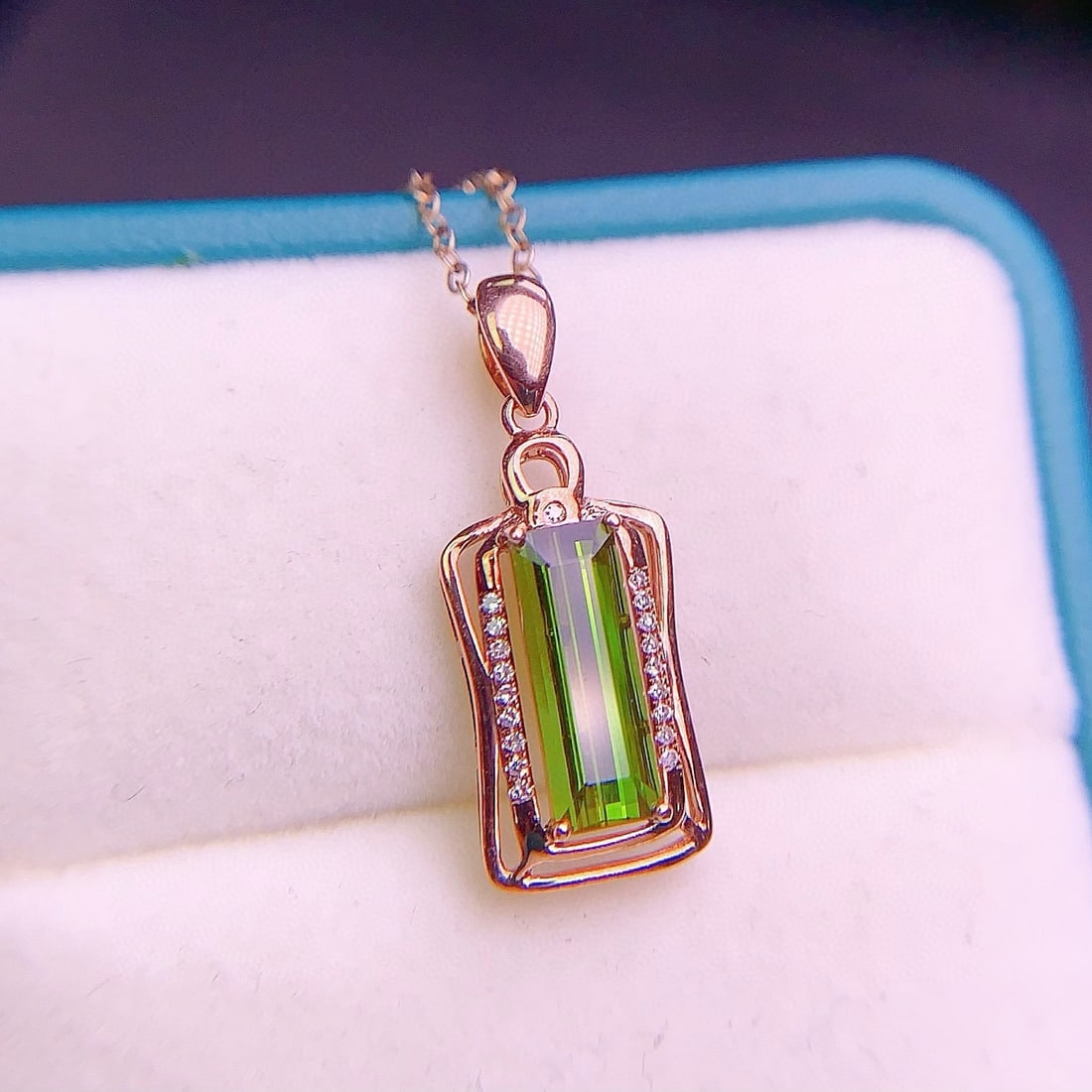 14k Gold 1.5 Ct Natural Tourmaline & Diamond Pendant( Without Chain ) - 3