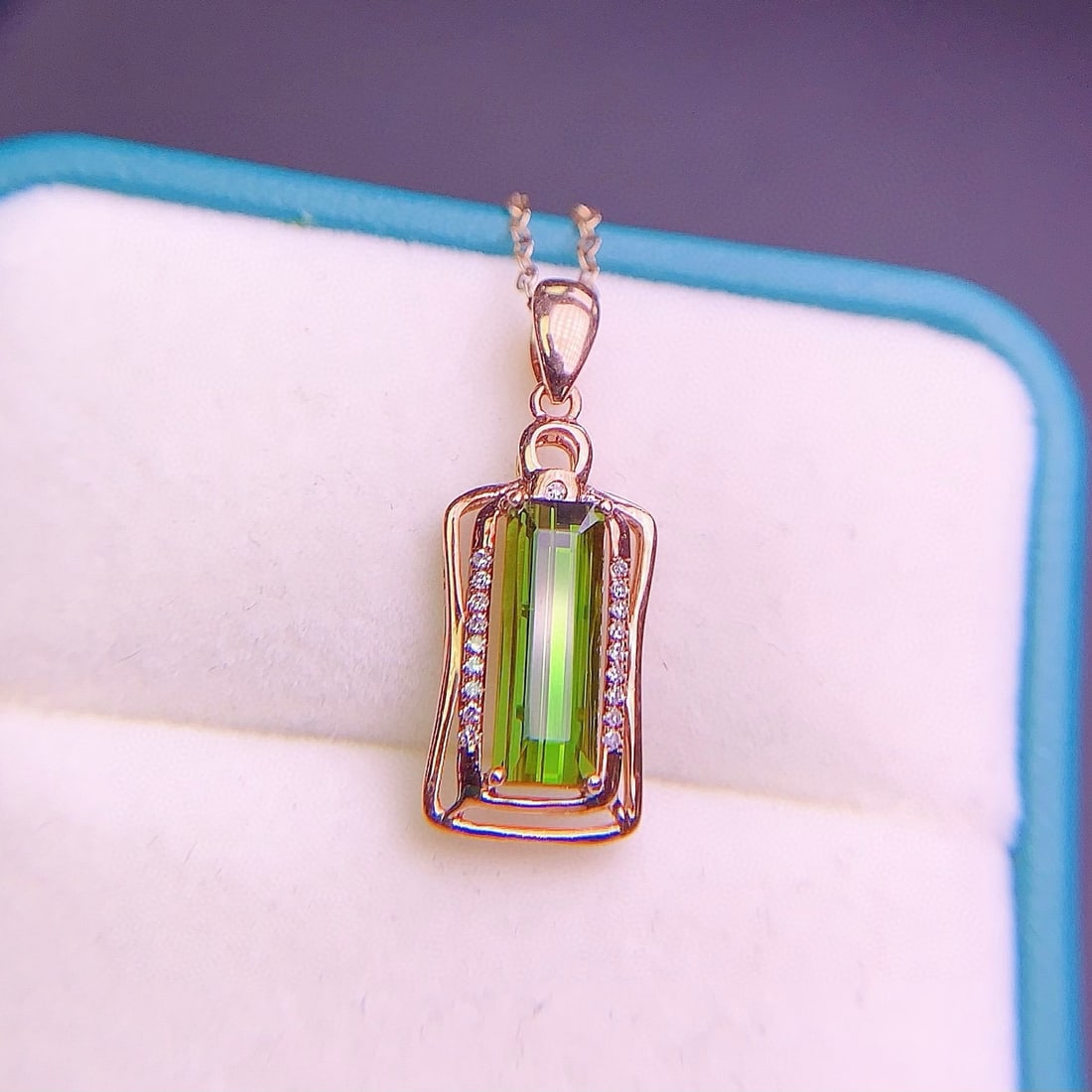 14k Gold 1.5 Ct Natural Tourmaline & Diamond Pendant( Without Chain ) - 4