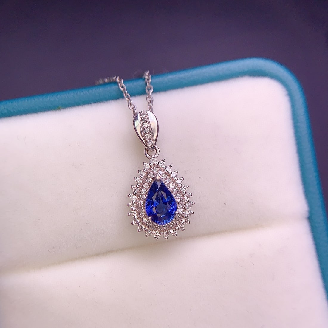 14k Gold 0.63 Ct Natural Sapphire & Diamond Pendant( Without Chain ) - 2