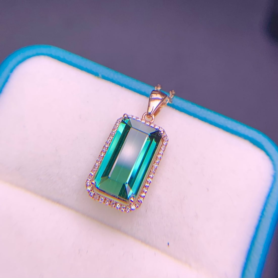 14k Gold 3.3 Ct Natural Tourmaline & Diamond Pendant( Without Chain ) - 3