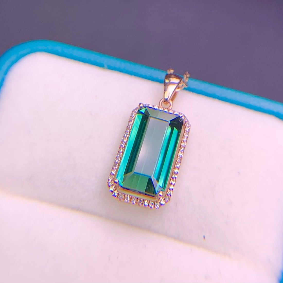 14k Gold 3.3 Ct Natural Tourmaline & Diamond Pendant( Without Chain ) - 4