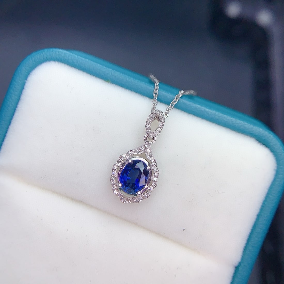 14k Gold 0.98 Ct Natural Sapphire & Diamond Pendant( Without Chain ) - 2