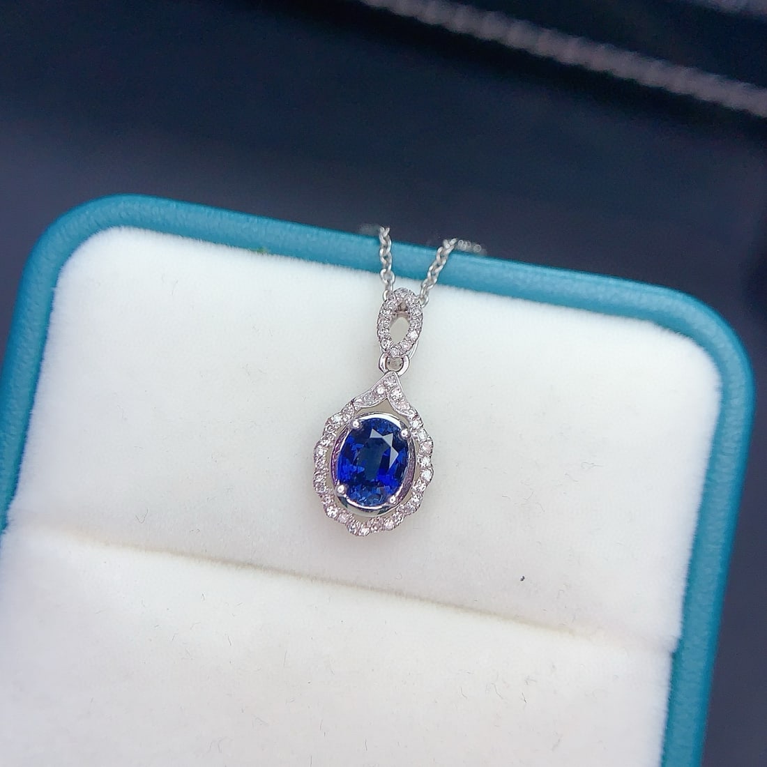 14k Gold 0.98 Ct Natural Sapphire & Diamond Pendant( Without Chain ) - 3