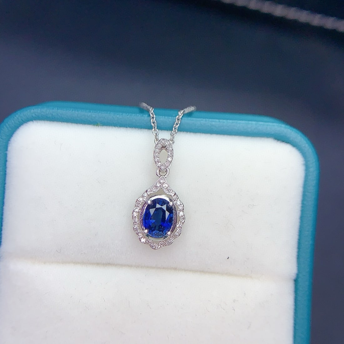 14k Gold 0.98 Ct Natural Sapphire & Diamond Pendant( Without Chain ) - 4