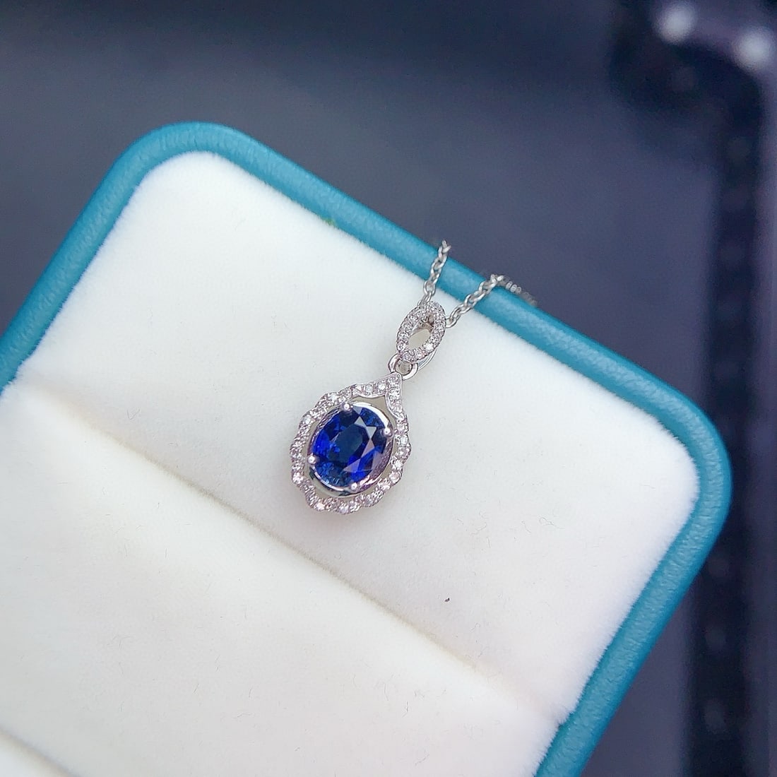 14k Gold 0.98 Ct Natural Sapphire & Diamond Pendant( Without Chain ) - 5