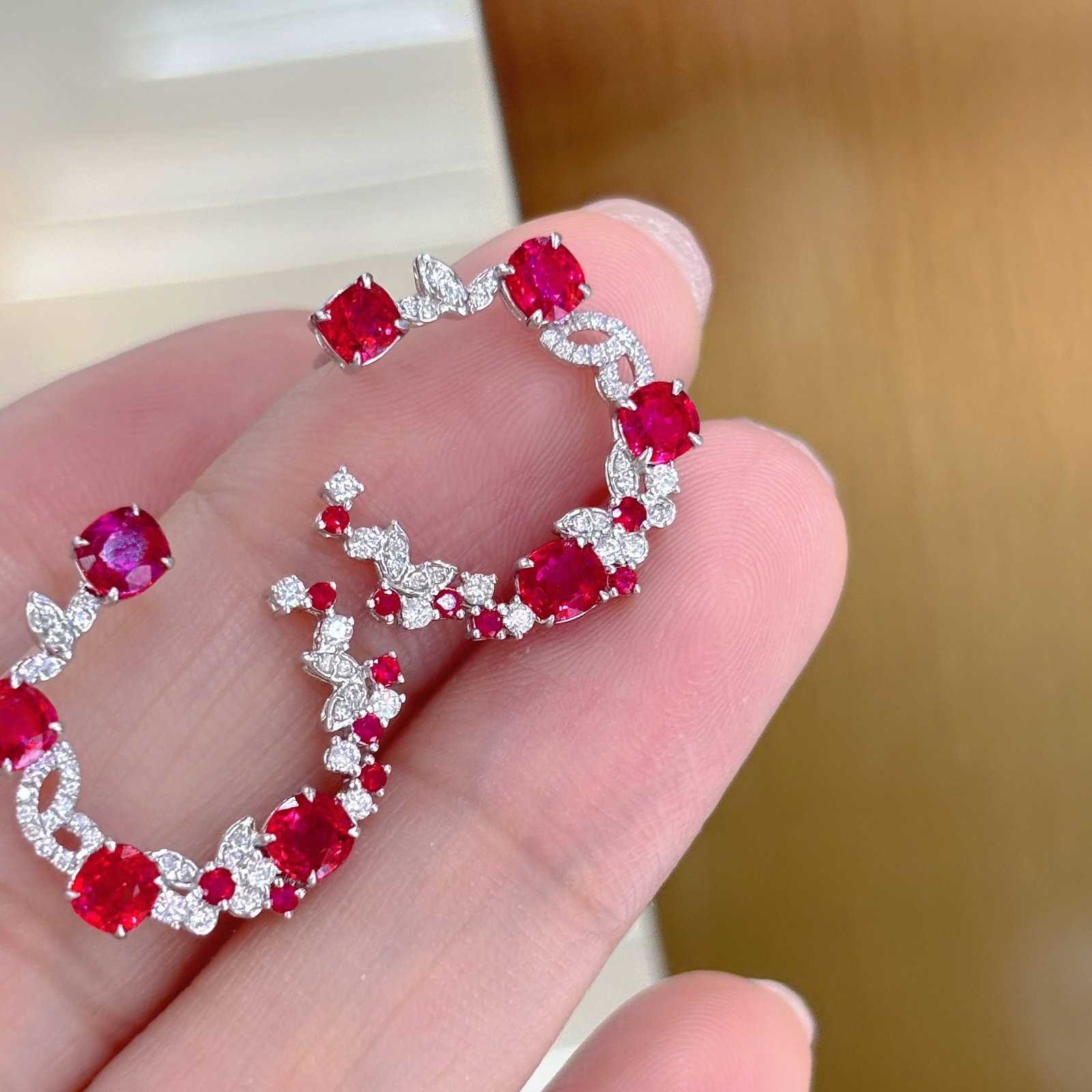 14k Gold 2.1 Ct Natural Ruby & Diamond Earrings: Ref:230968355 // gold content:14k gold // main gemstone:ruby // shape:cushion // carat weight:2. 1ct // color:red // treatment:natural // // adjacent gemstone 2 : diamond // shape:round // clarity