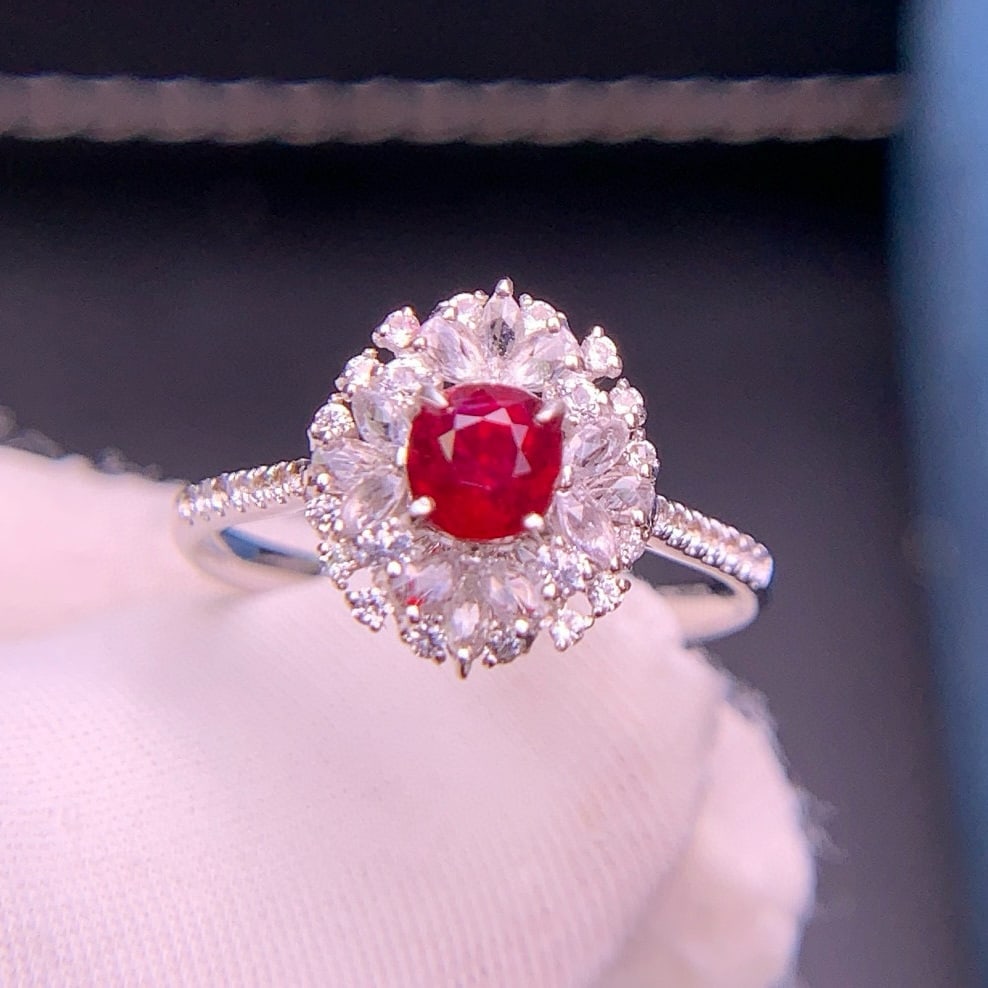 14k Gold 0.7 Ct Natural Ruby & Diamond & Sapphire Ring: Ref:230968389 // gold content:14k gold // ring size:7. 25us // // main gemstone:ruby // shape:cushion // carat weight:0. 7ct // color:pigeonblood red // treatment:natural // // adjacent gemstone 2 :