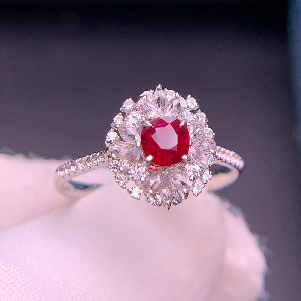 14k Gold 0.7 Ct Natural Ruby & Diamond & Sapphire Ring - 2