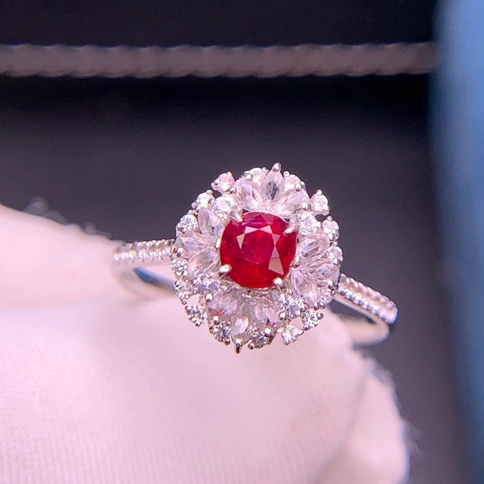 14k Gold 0.7 Ct Natural Ruby & Diamond & Sapphire Ring - 4