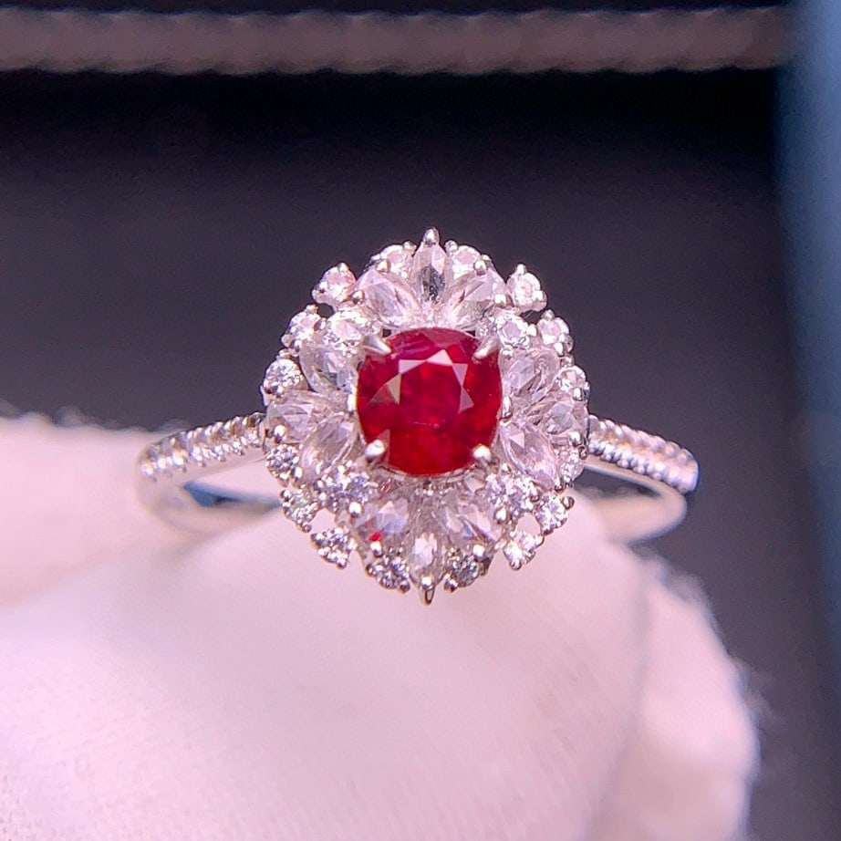14k Gold 0.7 Ct Natural Ruby & Diamond & Sapphire Ring - 6