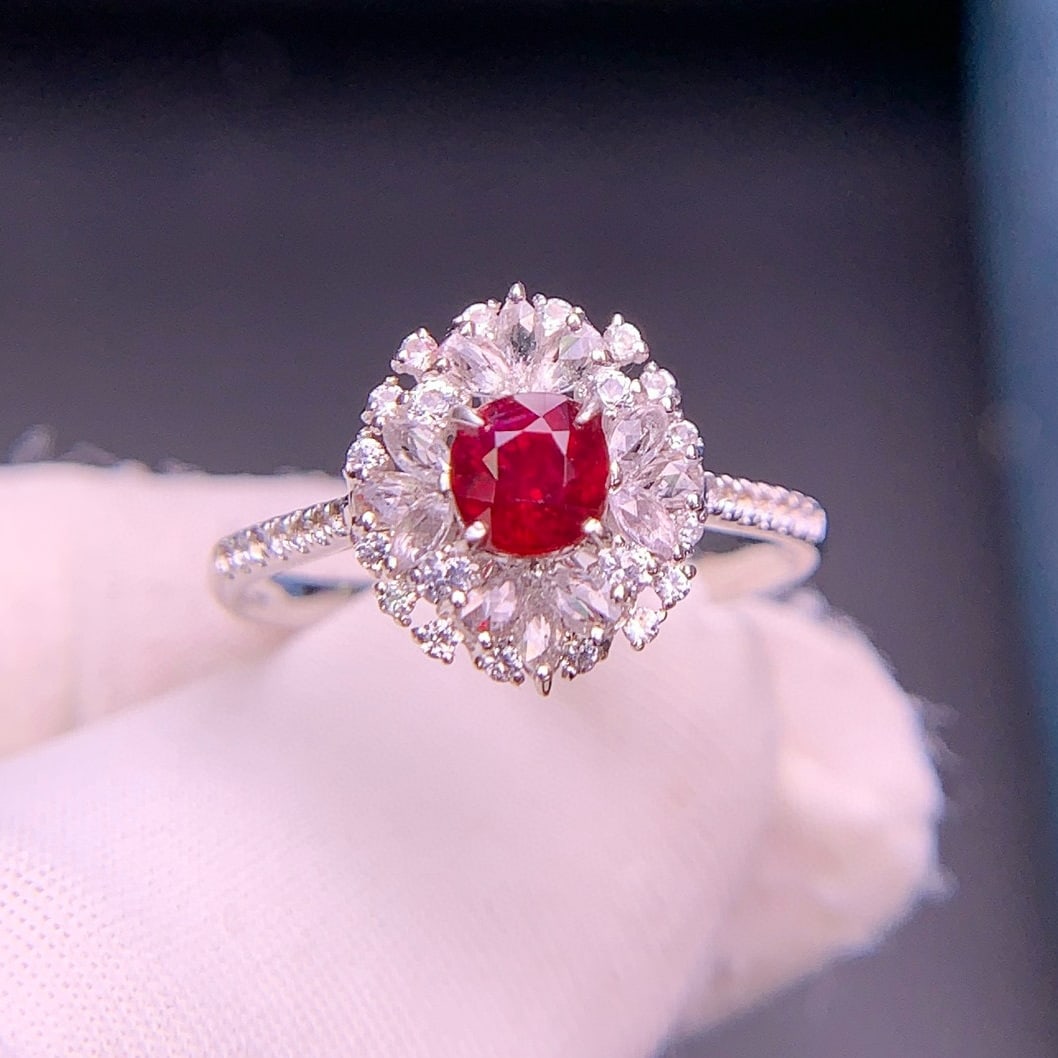 14k Gold 0.7 Ct Natural Ruby & Diamond & Sapphire Ring - 7
