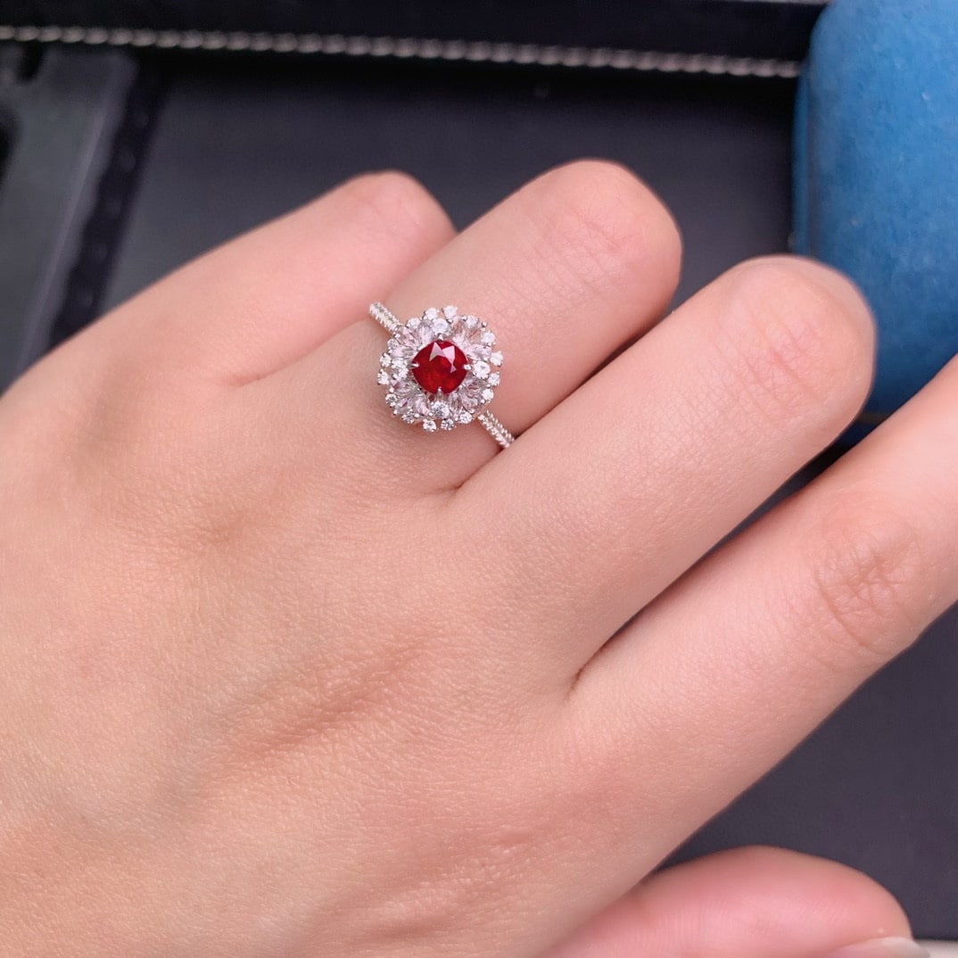 14k Gold 0.7 Ct Natural Ruby & Diamond & Sapphire Ring - 8