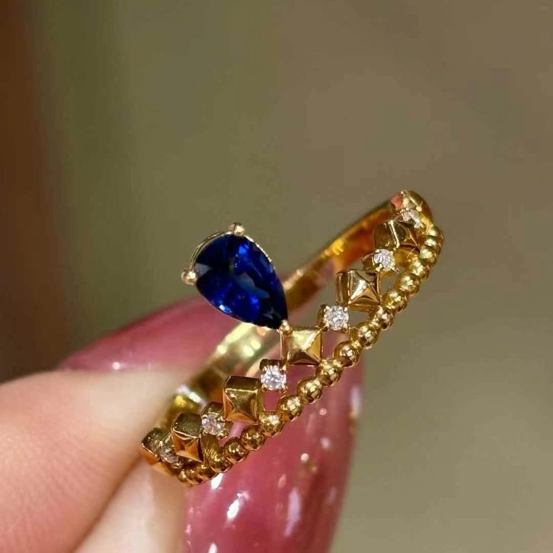 14k Gold 0.5 Ct Natural Sapphire & Diamond Ring - 2