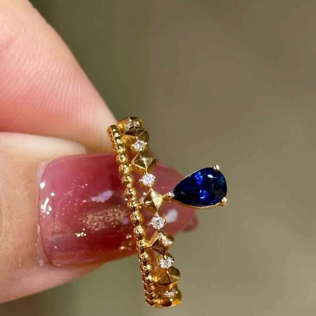 14k Gold 0.5 Ct Natural Sapphire & Diamond Ring - 3