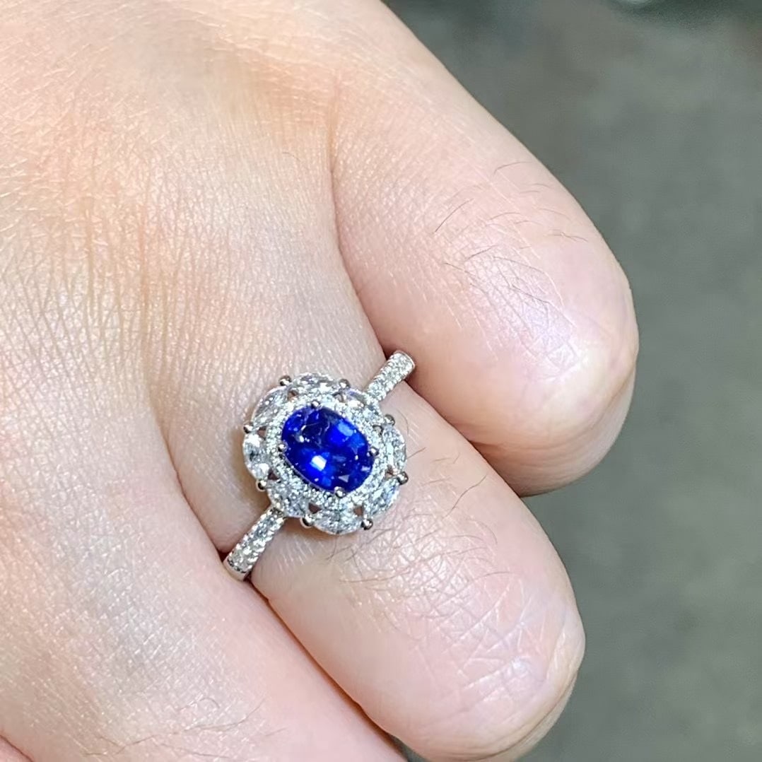 14k Gold 1 Ct Natural Sapphire & Diamond Ring - 2