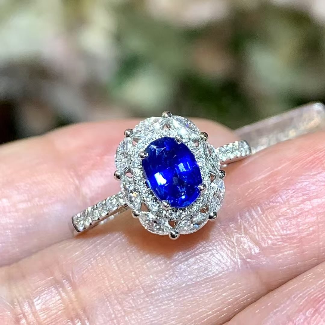 14k Gold 1 Ct Natural Sapphire & Diamond Ring - 4