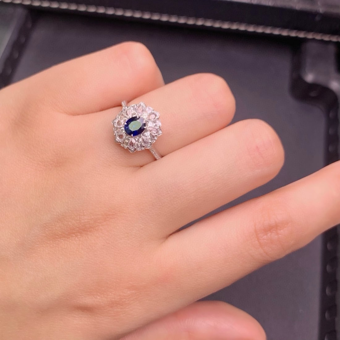 14k Gold 0.7 Ct Natural Sapphire & Diamond & Sapphire Ring - 9