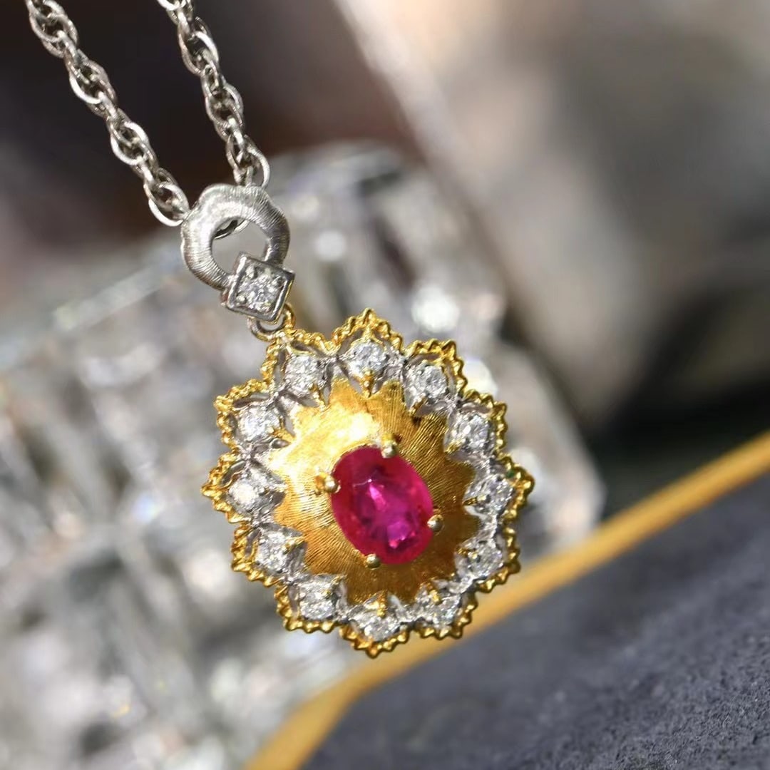 14k Gold 0.88 Ctw Natural Ruby & Diamond Pendant( Without Chain ) - 4