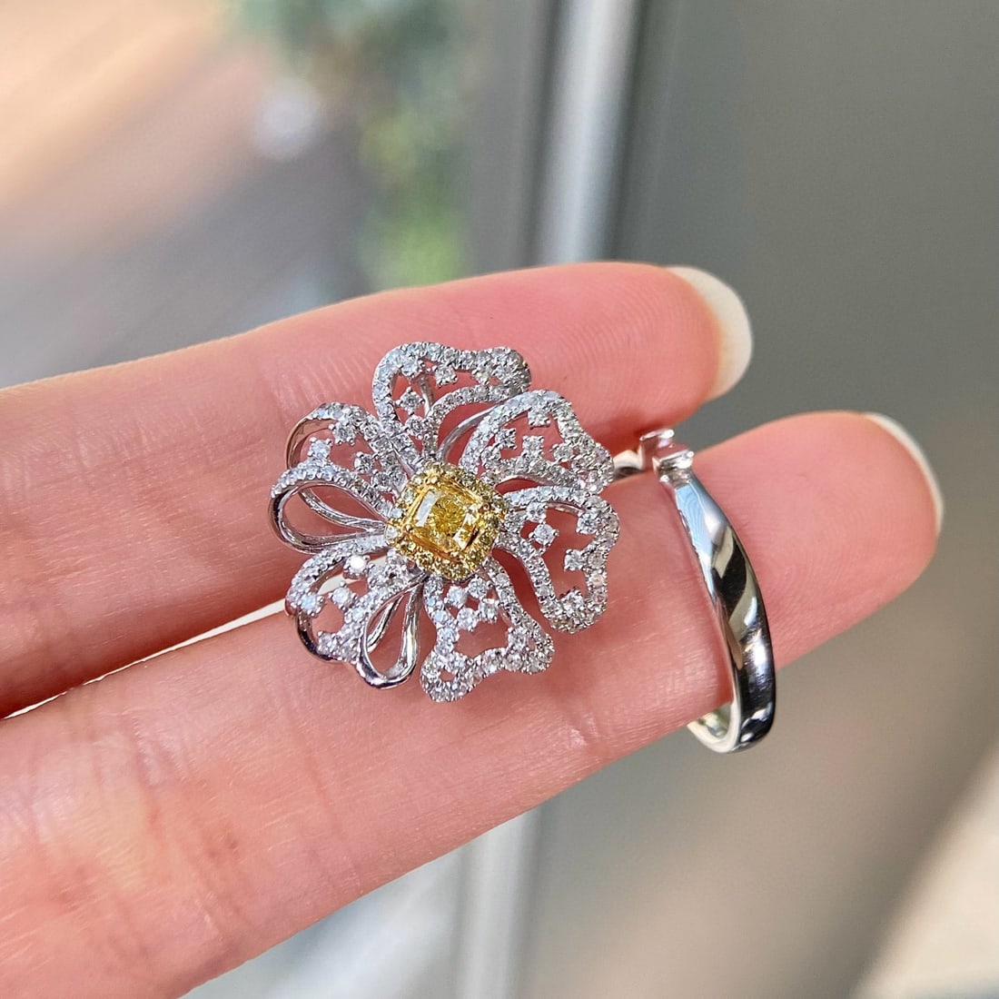 14k Gold 0.77 Ctw Natural Yellow Diamond & Diamond Ring/pendant( Without Chain ) - 3