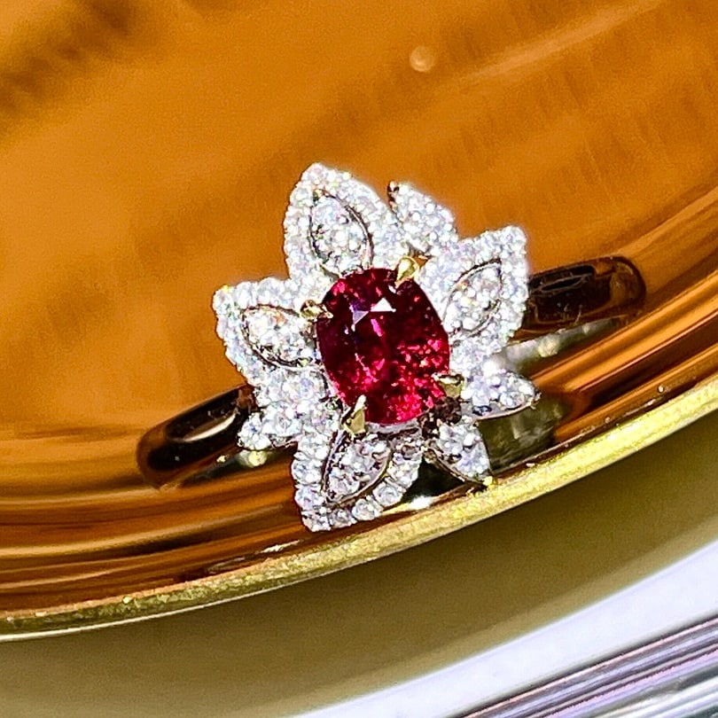 14k Gold 0.88 Ctw Natural Ruby & Diamond Ring: Ref:230968409 // gold content:14k gold // ring size:7. 25us // // main gemstone:ruby // shape:oval // carat weight:0. 68ct // color:pigeonblood red // treatment:natural // // adjacent gemstone 2 :