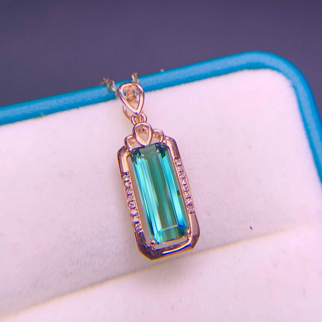 14k Gold 1.8 Ct Natural Tourmaline & Diamond Pendant( Without Chain ) - 2