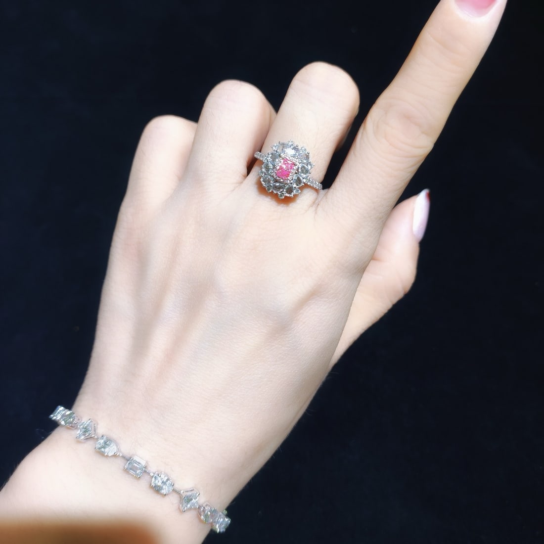 14k Gold 0.97 Ctw Natural Pink Diamond & Diamond Ring - 3
