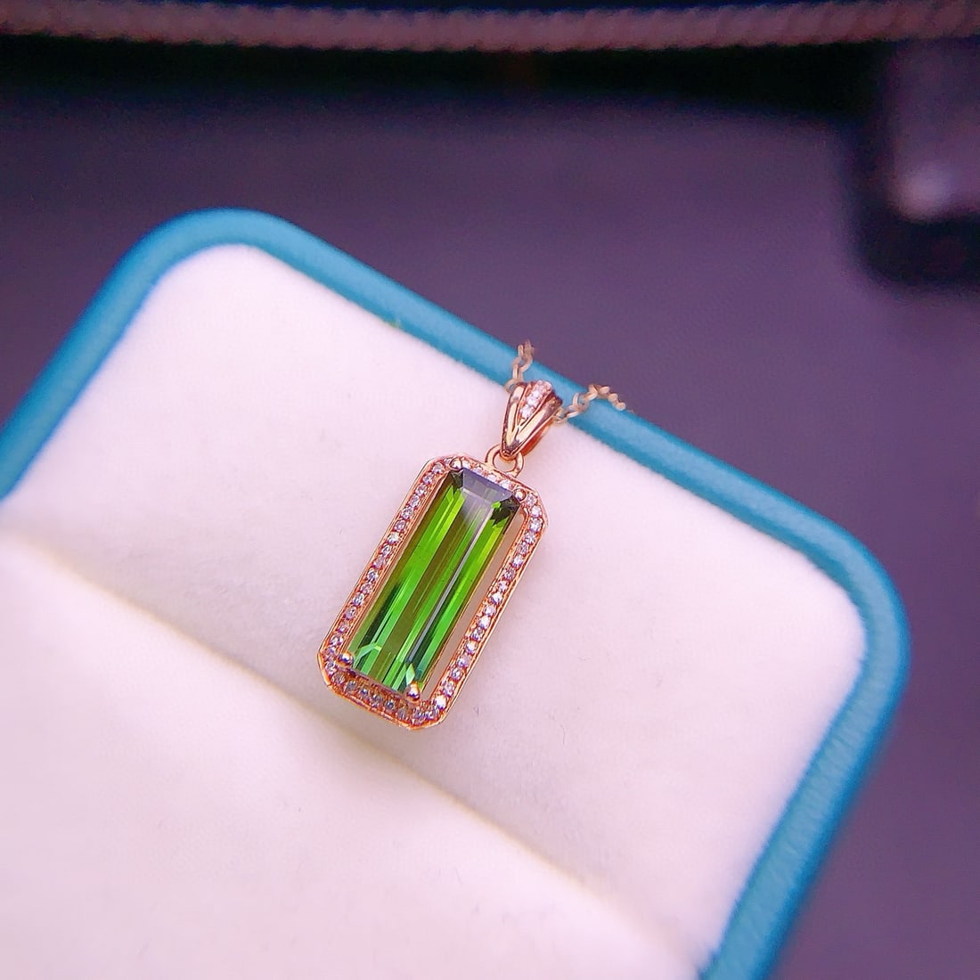 14k Gold 2.1 Ct Natural Tourmaline & Diamond Pendant( Without Chain ) - 2