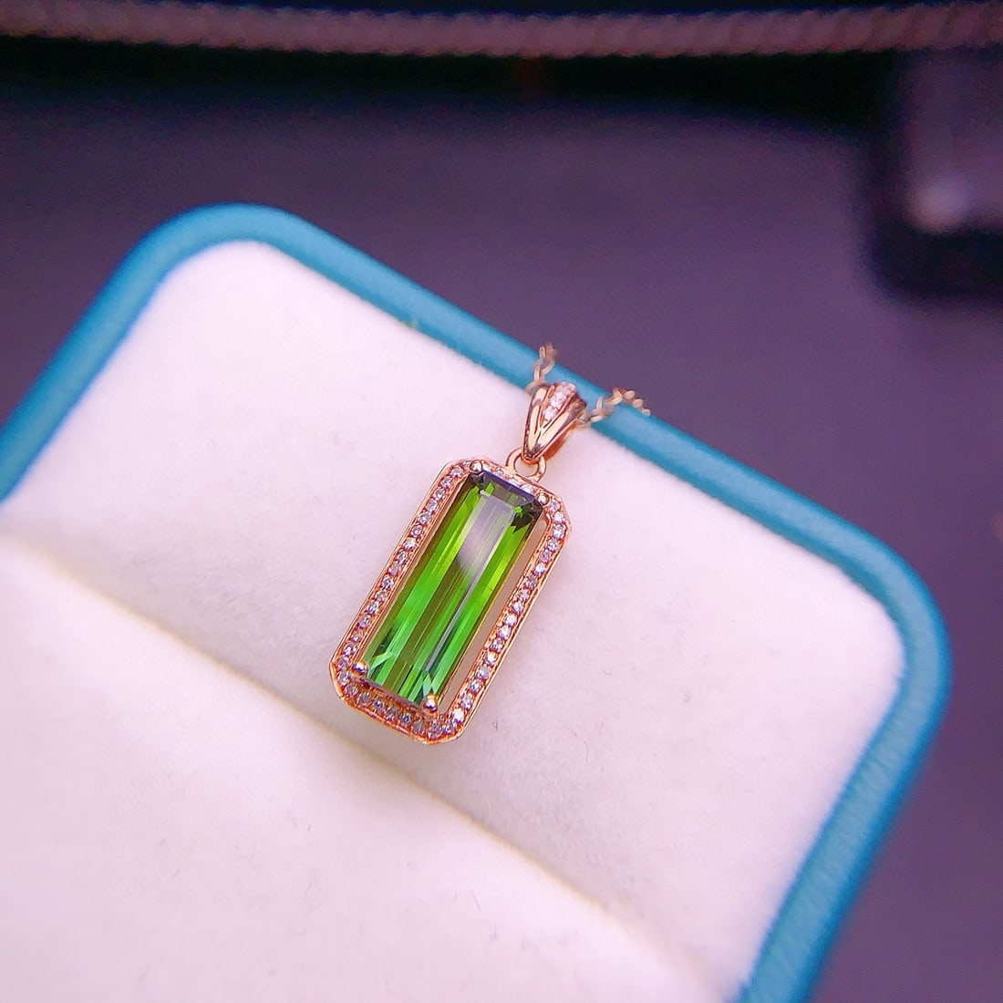 14k Gold 2.1 Ct Natural Tourmaline & Diamond Pendant( Without Chain ) - 3