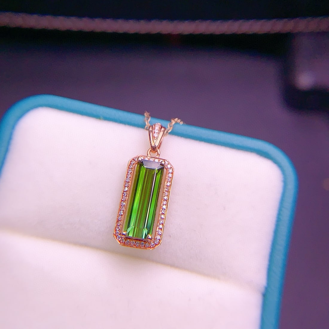 14k Gold 2.1 Ct Natural Tourmaline & Diamond Pendant( Without Chain ) - 4