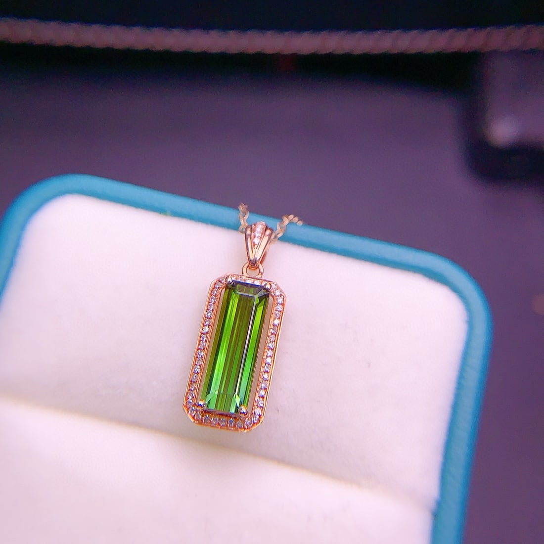 14k Gold 2.1 Ct Natural Tourmaline & Diamond Pendant( Without Chain ) - 5