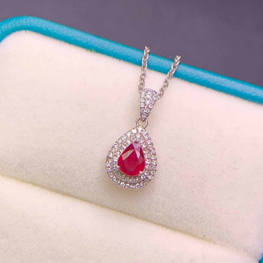 14k Gold 0.5 Ct Natural Ruby & Diamond Pendant( Without Chain ) - 2