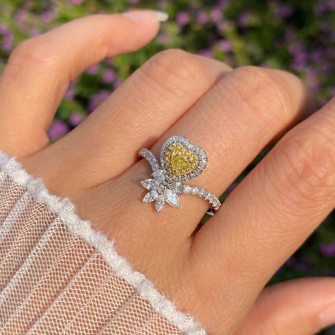 14k Gold 0.86 Ctw Natural Yellow Diamond & Diamond Ring - 2