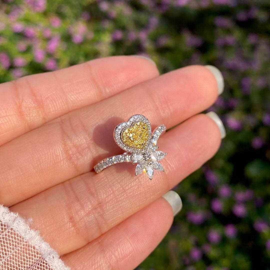 14k Gold 0.86 Ctw Natural Yellow Diamond & Diamond Ring - 4