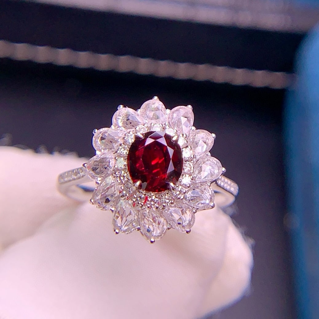 14k Gold 0.91 Ct Natural Ruby & Diamond & Sapphire Ring: Ref:230968392 // gold content:14k gold // ring size:7. 25us // // main gemstone:ruby // shape:oval // carat weight:0. 91ct // color:pigeonblood red // treatment:natural // // adjacent gemstone 2 :