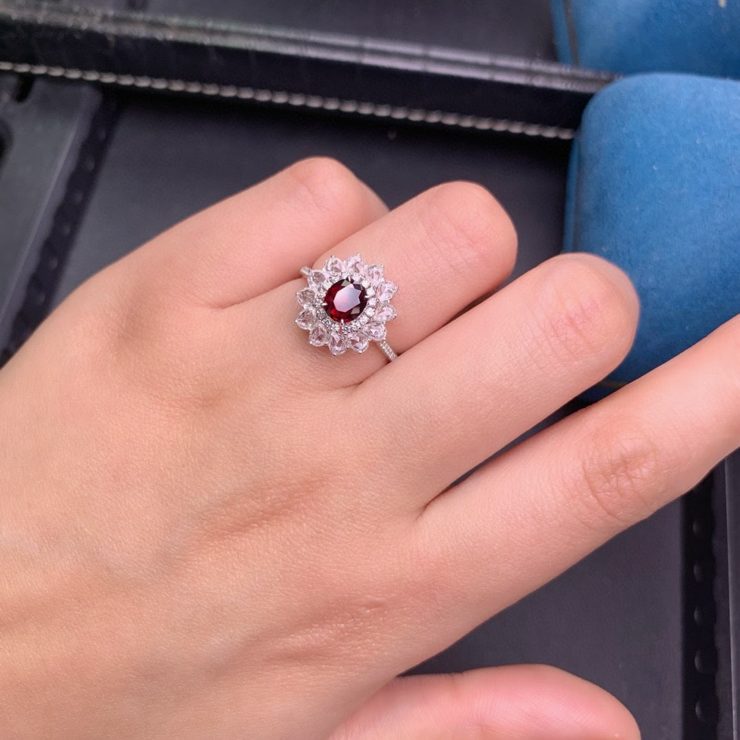 14k Gold 0.91 Ct Natural Ruby & Diamond & Sapphire Ring - 2