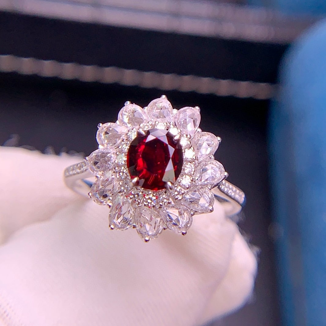 14k Gold 0.91 Ct Natural Ruby & Diamond & Sapphire Ring - 7