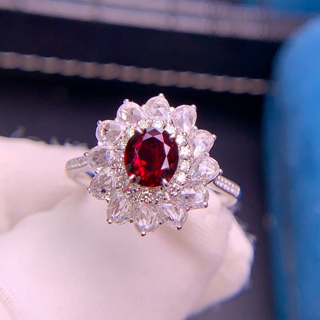 14k Gold 0.91 Ct Natural Ruby & Diamond & Sapphire Ring - 8