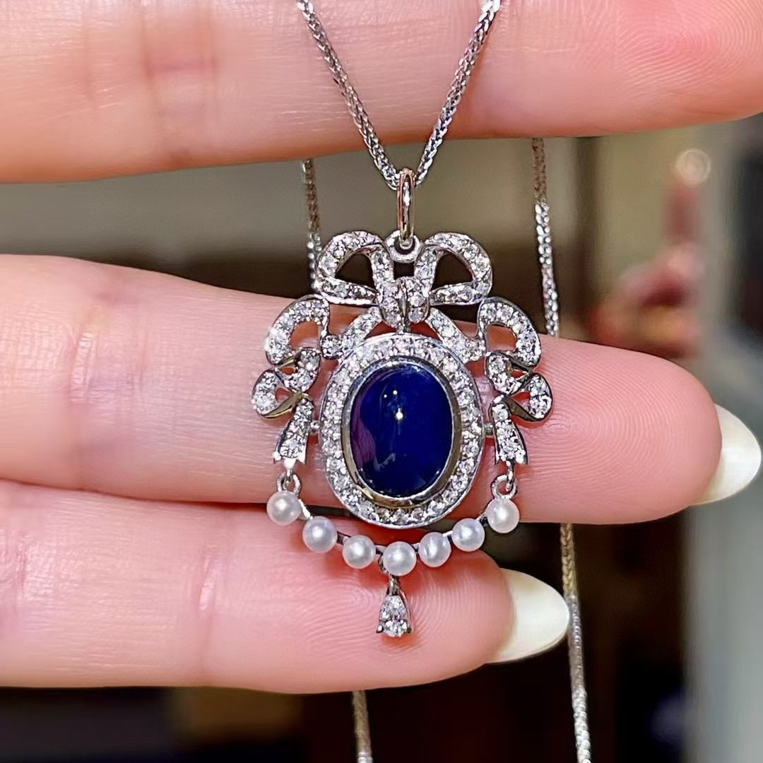 14k Gold 2.71 Ctw Natural Sapphire & Diamond Pendant( Without Chain ) - 2