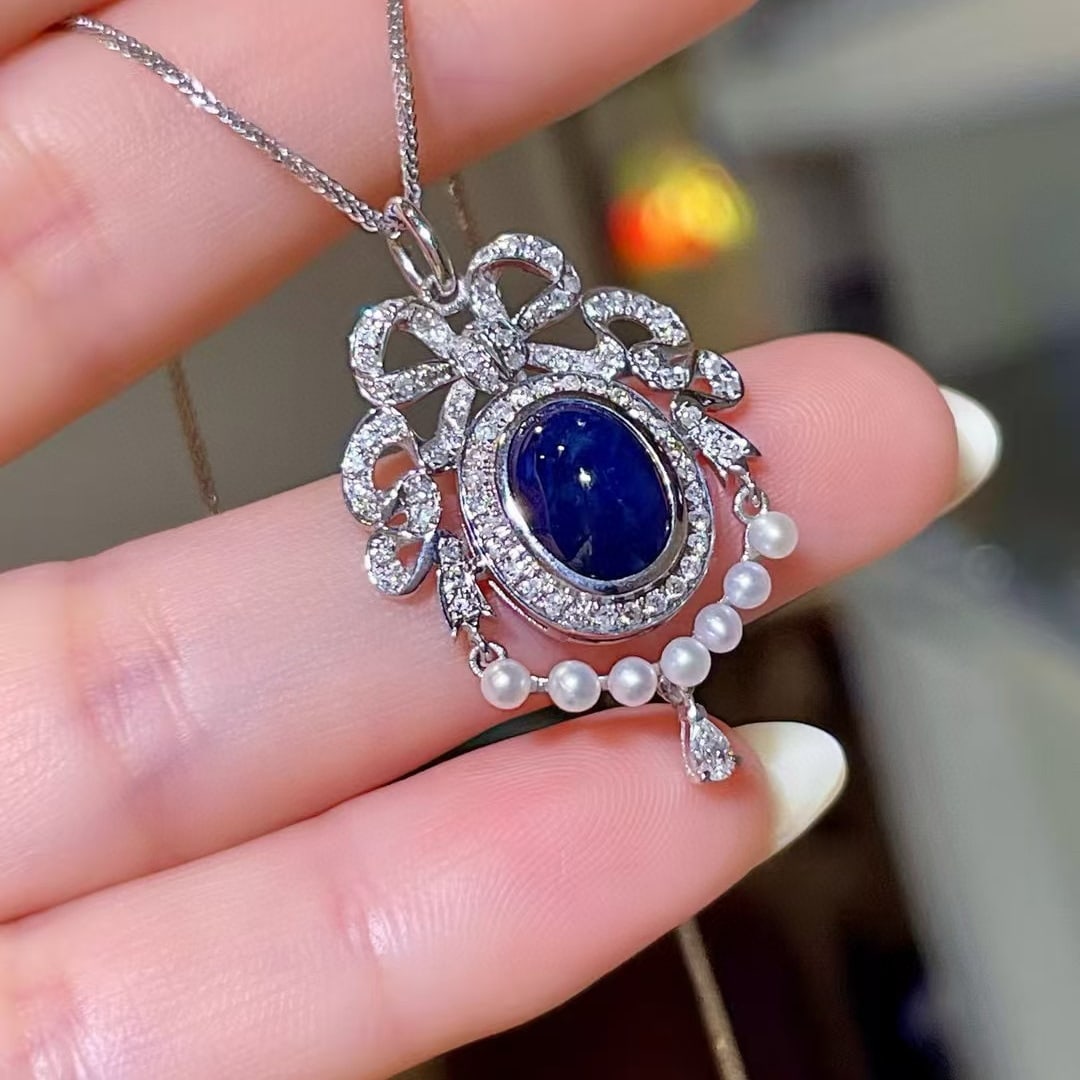 14k Gold 2.71 Ctw Natural Sapphire & Diamond Pendant( Without Chain ) - 3