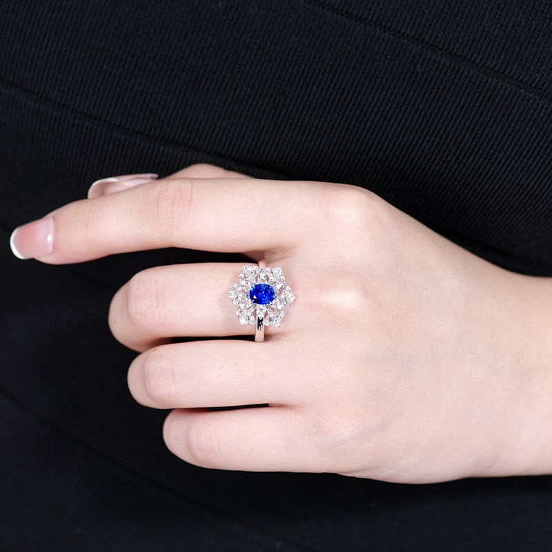 14k Gold 0.98 Ct Natural Sapphire & Sapphire Ring - 5