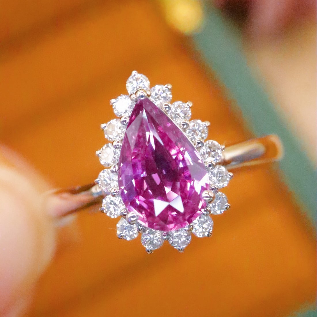 14k Gold 1.44 Ctw Natural Sapphire & Diamond Ring: Ref:230968294 // gold content:14k gold // ring size:7. 25us // // main gemstone:sapphire // shape:pear // carat weight:1. 20ct // color:purple // treatment:natural // // adjacent gemstone 2 : diamond