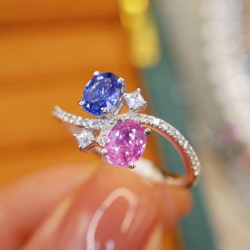14k Gold 1.14 Ctw Natural Sapphire & Diamond & Toi Et Moi Ring - 2
