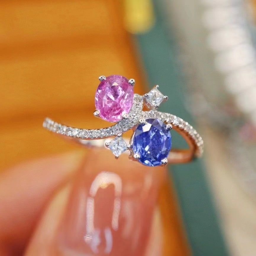 14k Gold 1.14 Ctw Natural Sapphire & Diamond & Toi Et Moi Ring - 3