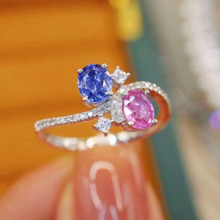 14k Gold 1.14 Ctw Natural Sapphire & Diamond & Toi Et Moi Ring - 4
