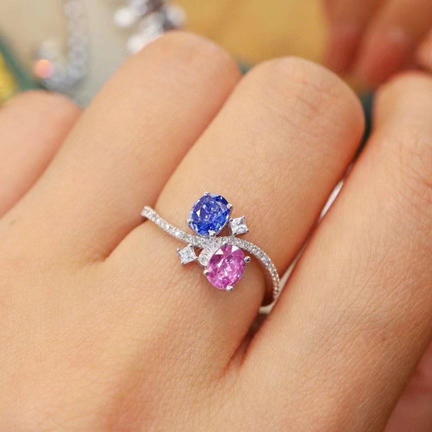 14k Gold 1.14 Ctw Natural Sapphire & Diamond & Toi Et Moi Ring - 6