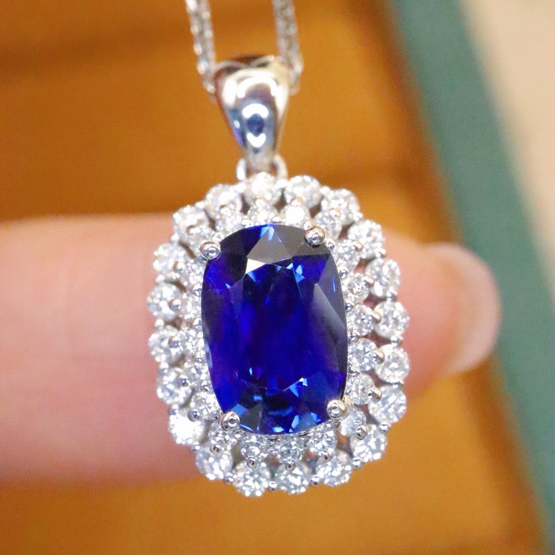 14k Gold 1.98 Ctw Natural Sapphire & Diamond Pendant( Without Chain ): Ref:230968306 // gold content:14k gold // main gemstone:sapphire // shape:cushion // carat weight:1. 52ct // color:royal blue // treatment:natural // // adjacent gemstone 2 : diamond // number of