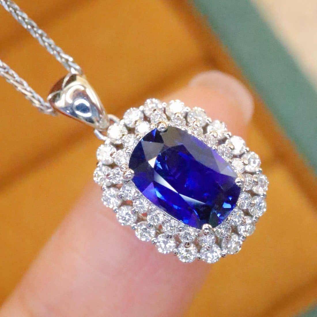 14k Gold 1.98 Ctw Natural Sapphire & Diamond Pendant( Without Chain ) - 2