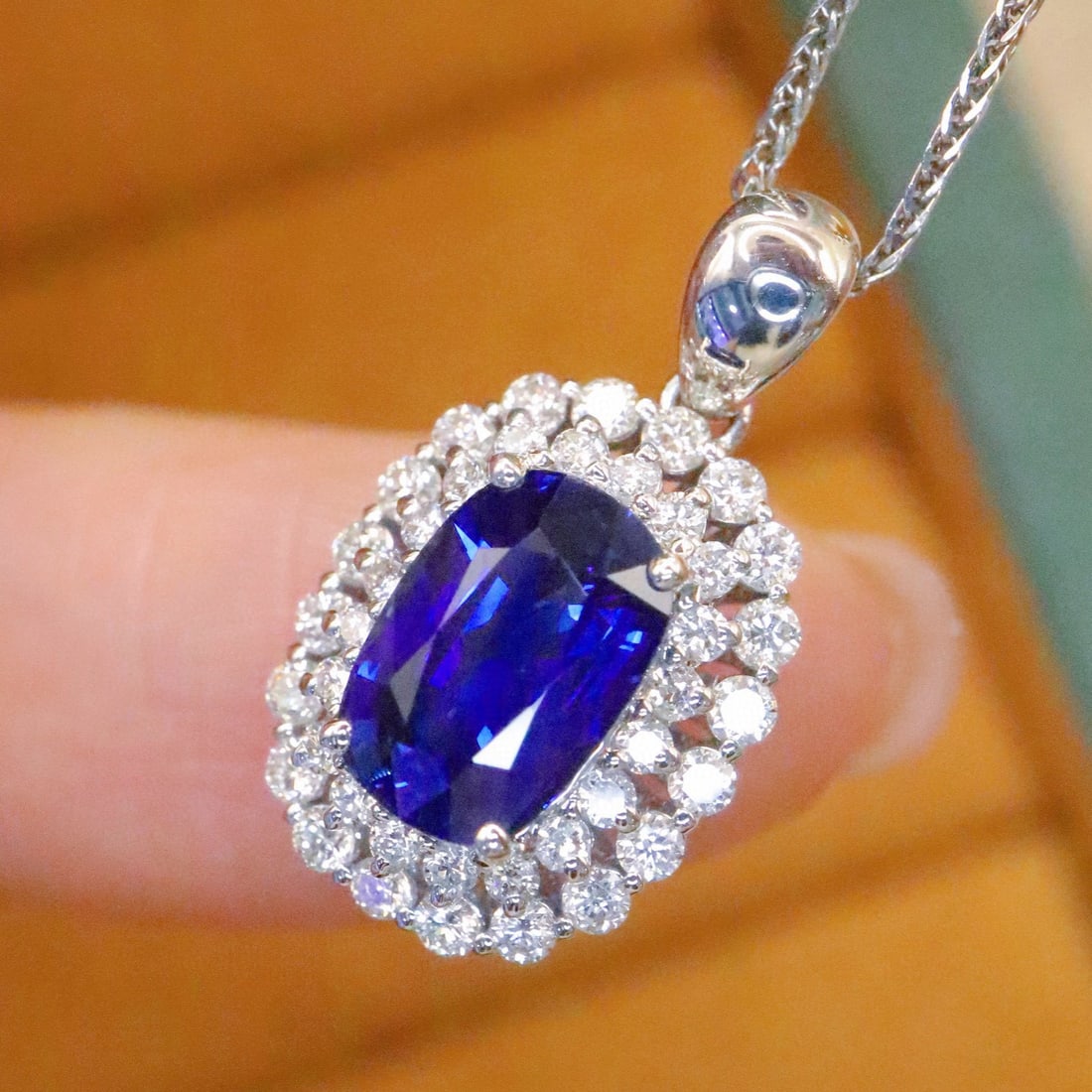 14k Gold 1.98 Ctw Natural Sapphire & Diamond Pendant( Without Chain ) - 3