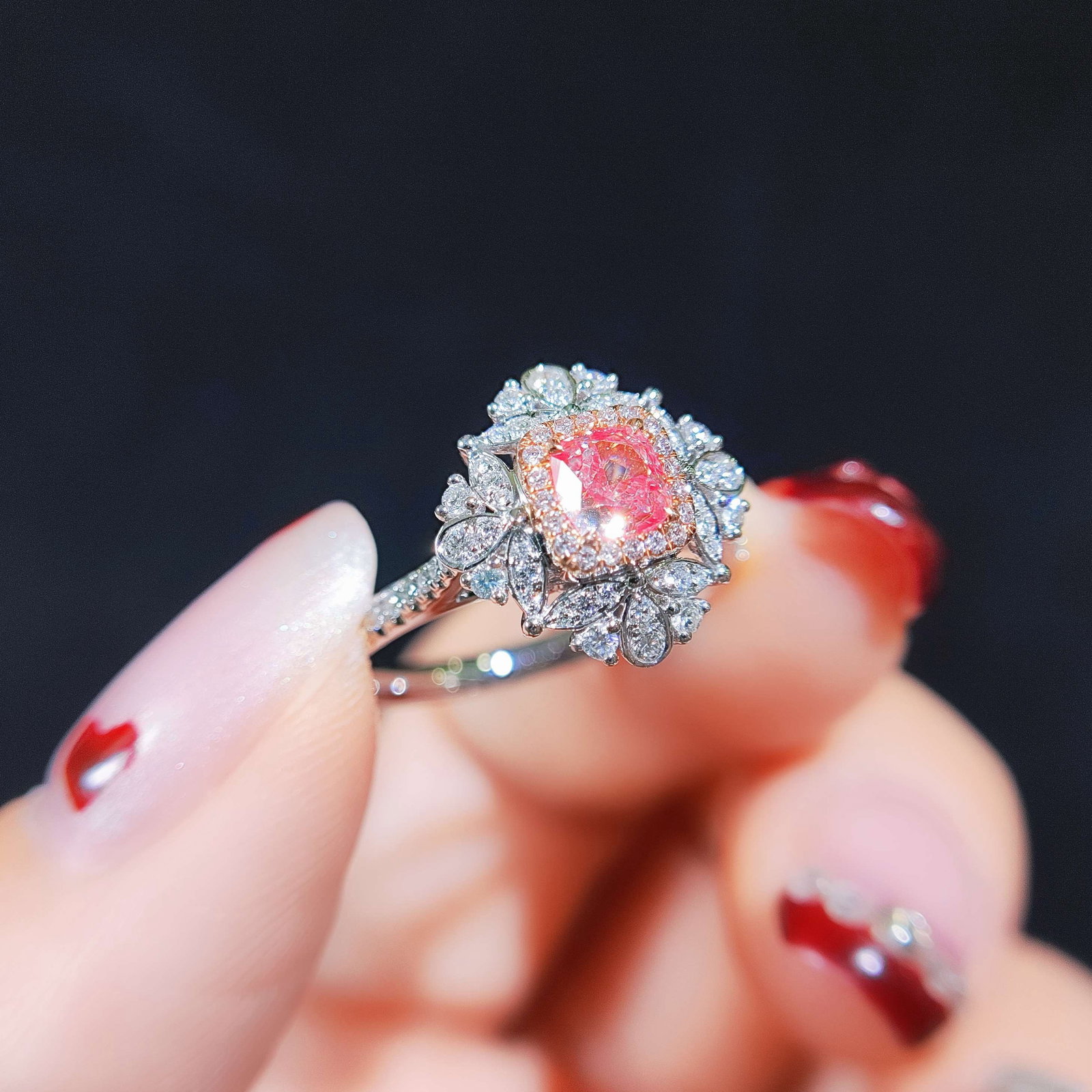 14k Gold 0.81 Ctw Natural Pink Diamond & Diamond Ring/pendant( Without Chain ) - 2